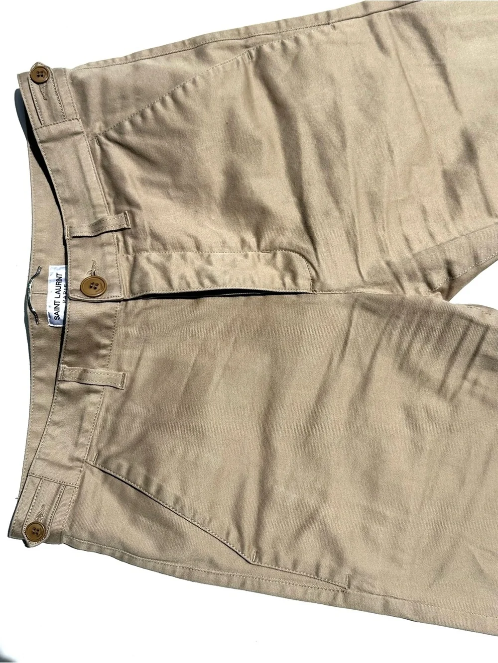Saint Laurent Men's Classic Straight Chino Pants - Tan Beige, Stretch Cotton, 30